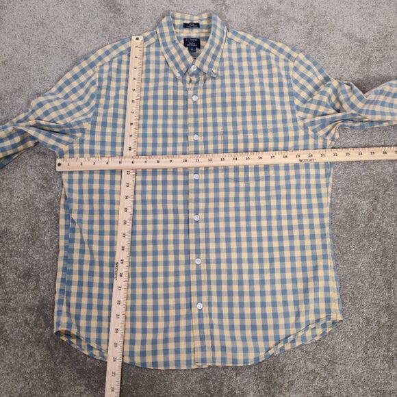 J. Crew Flex Washed Men's Button Down Plaid Shirt Yellow Blue Size Large Cotton - Picture 6 of 10